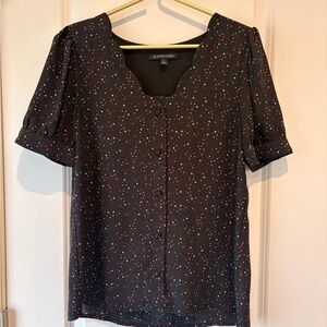 41 Hawthorn Black Blouse with Red and Gray Dot Print